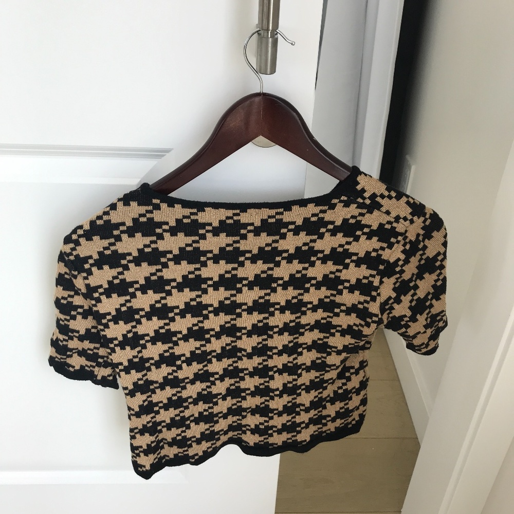 Henri Bendel Black and Tan Houndstooth Top